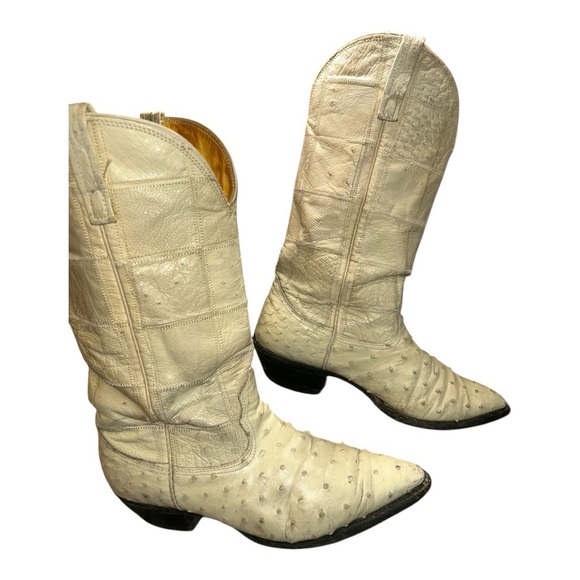 Nocona Men’s Cowboy Boots 7 EE Full Quill Ostrich Leather, Western, Cream/Ivory - Picture 2 of 16